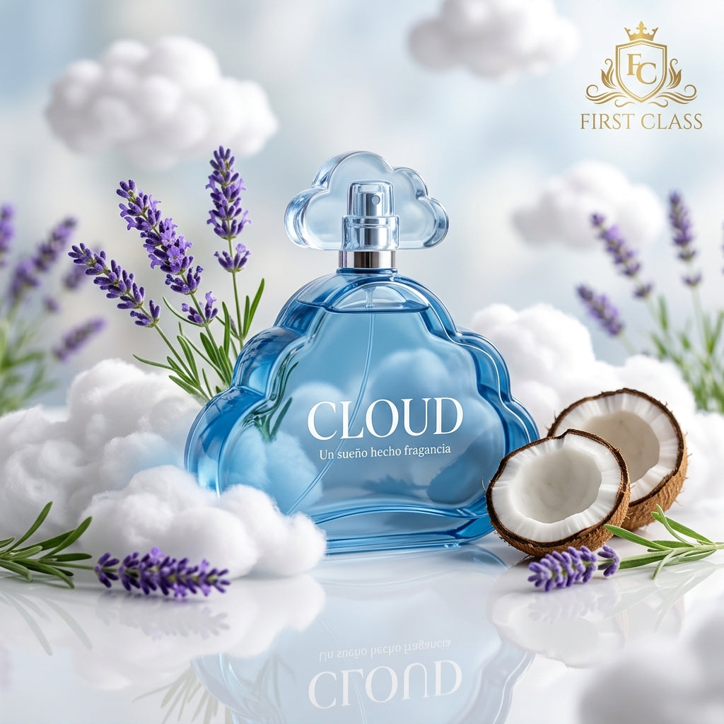 Perfume Cloud con notas visuales de lavanda y coco